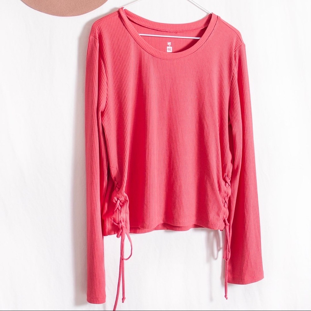 Ruched Slinky Ribbed Cinch Tie Top